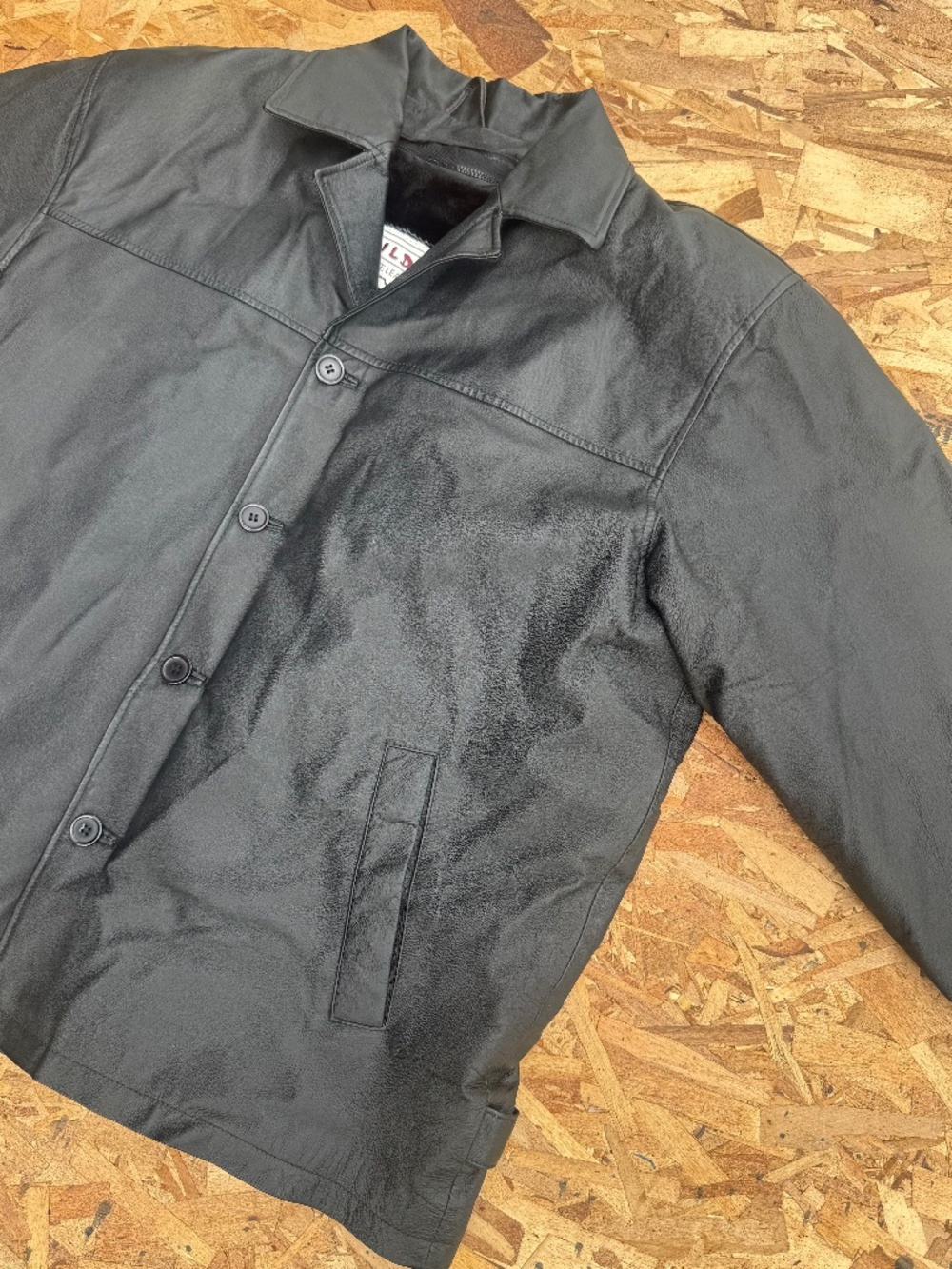 Wilda Genuine Leather Jacket Mens 2XL Black Button Front Faux Fur Lined Coat